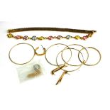 A COLLECTION OF 20TH CENTURY YELLOW METAL JEWELLERY Comprising a pierced bracelet, a paste set