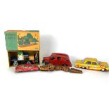 FIVE WIND-UP AND FRICTION TOYS To include Tri-Ang wind-up Minic fire engine, wind-up snake, Porter