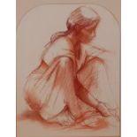 A 20TH CENTURY SANGUINE DRAWING Indian washer woman, along with French sanguine etching, nude