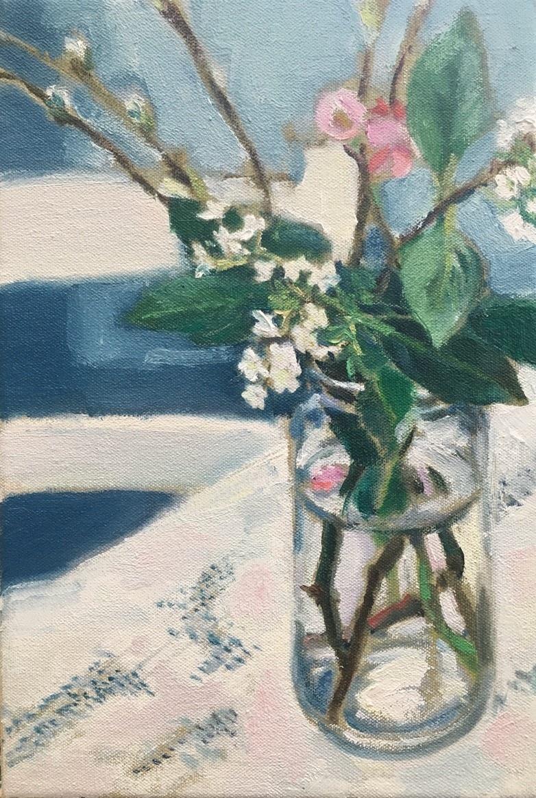 LOUISE BENNETT, 1974 - PRESENT, OIL ON CANVAS 'Jar of Blossom', signed. (20cm x 30cm) N.B. Louise