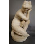 A 19TH CENTURY FINELY CARVED MARBLE STATUE OF CROUCHING VENUS indistinctly signed. (h 52cm)