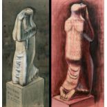 CIRCLE OF HENRY MOORE, O.M., C.H., 1898 - 1986, PAIR OF PEN, INK AND WATERCOLOURS Studies of a