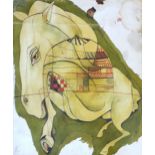 A 20TH CENTURY PEN, INK AND WATERCOLOUR Abstract horse, monogram lower right 'K.C'. (sight 24.5cm