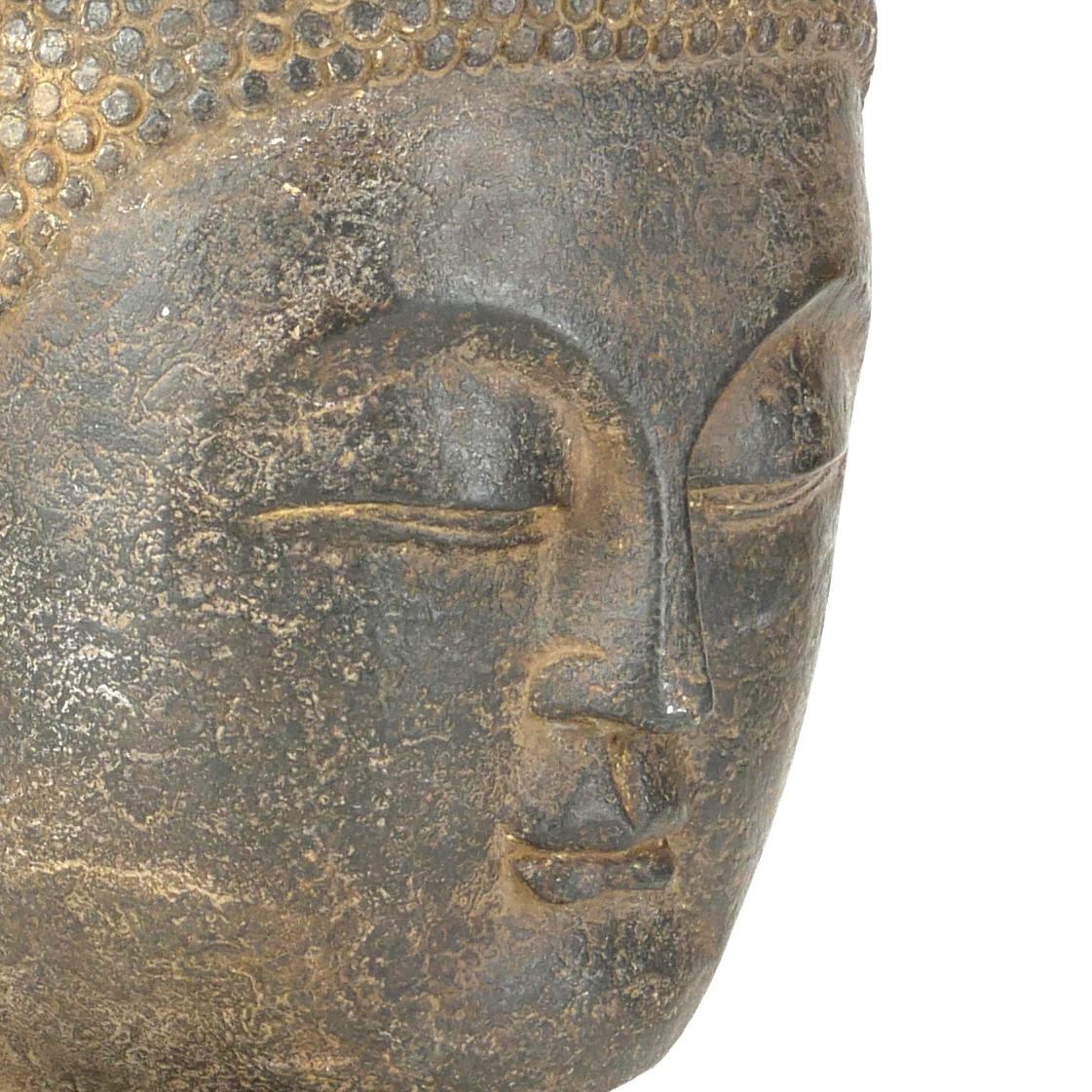 A LARGE FINELY CARVED CHINESE (POSSIBLY MING DYNASTY) GREY STONE HEAD OF A BUDDHA On a marble - Image 2 of 7
