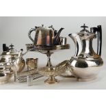 A COLLECTION OF 20TH CENTURY SILVER PLATED WARE Comprising a four piece tea service with ebonised
