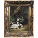 W. SAMPTON, 20TH CENTURY OIL ON CANVAS Ducks with chicks, gilt framed. (43cm x 53cm)