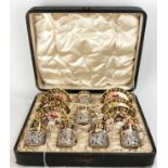 ROYAL CROWN DERBY, A CASED EDWARDIAN PORCELAIN AND SILVER COFFEE SET Including six cups and