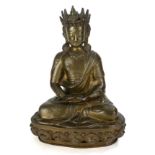 A CHINESE BRONZE BUDDHA Seated pose with open palms and lotus form base. (approx 27cm)