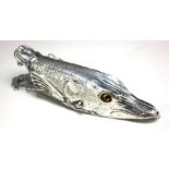 A SILVER PLATED 'FISH' FORM LETTER HOLDER Fine modelled detail with glass set eyes and spring loaded