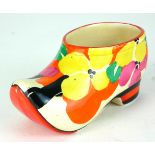 CLARICE CLIFFE, AN ART DECO POTTERY SHOE Hand painted floral decoration, bearing stamp 'Bizarre by