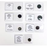 A COLLECTION OF SEVEN ROMAN BRONZE COINS Comprising Vespasian Spes standing and Victory advancing,