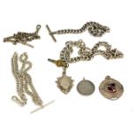 A COLLECTION OF FOUR LATE 19TH/EARLY 20TH CENTURY SILVER ALBERT POCKET WATCH CHAINS Comprising three