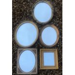 FIVE VARIOUS GILT FRAMED MIRRORS. (largest 65cm)