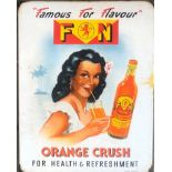 'ORANGE CRUSH', A VINTAGE ENAMELLED METAL ADVERTISING SIGN. (37cm x 47cm)