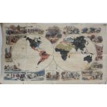 'THE PICTORIAL MISSIONARY MAP OF THE WORLD', TWO GLOBE SHAPED, NISBET ND, 1861, ON LINEN. Condition: