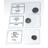 THREE ROMAN SILVER DENARIUS COINS C. Egnatuleius Quin Rome 97 BC, Caracalla Den Serapis and