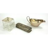 A COLLECTION OF EDWARDIAN AND LATER SILVER TRINKETS Including an embossed box Hallmarked