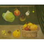 MARY FEDDEN, BRITISH, 1915 - 2012, OIL ON CANVAS Still life, fruit and vegetables, signed, dated