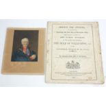 DUKE OF WELLINGTON FUNERAL PROGRAMME, 1852 Along with a Baxter print of The Duke. Condition: print -