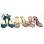 THREE PAIRS OF VINTAGE DESIGNER LEATHER AND FABRIC HIGH HEEL LADIES' SHOES Including Manolo