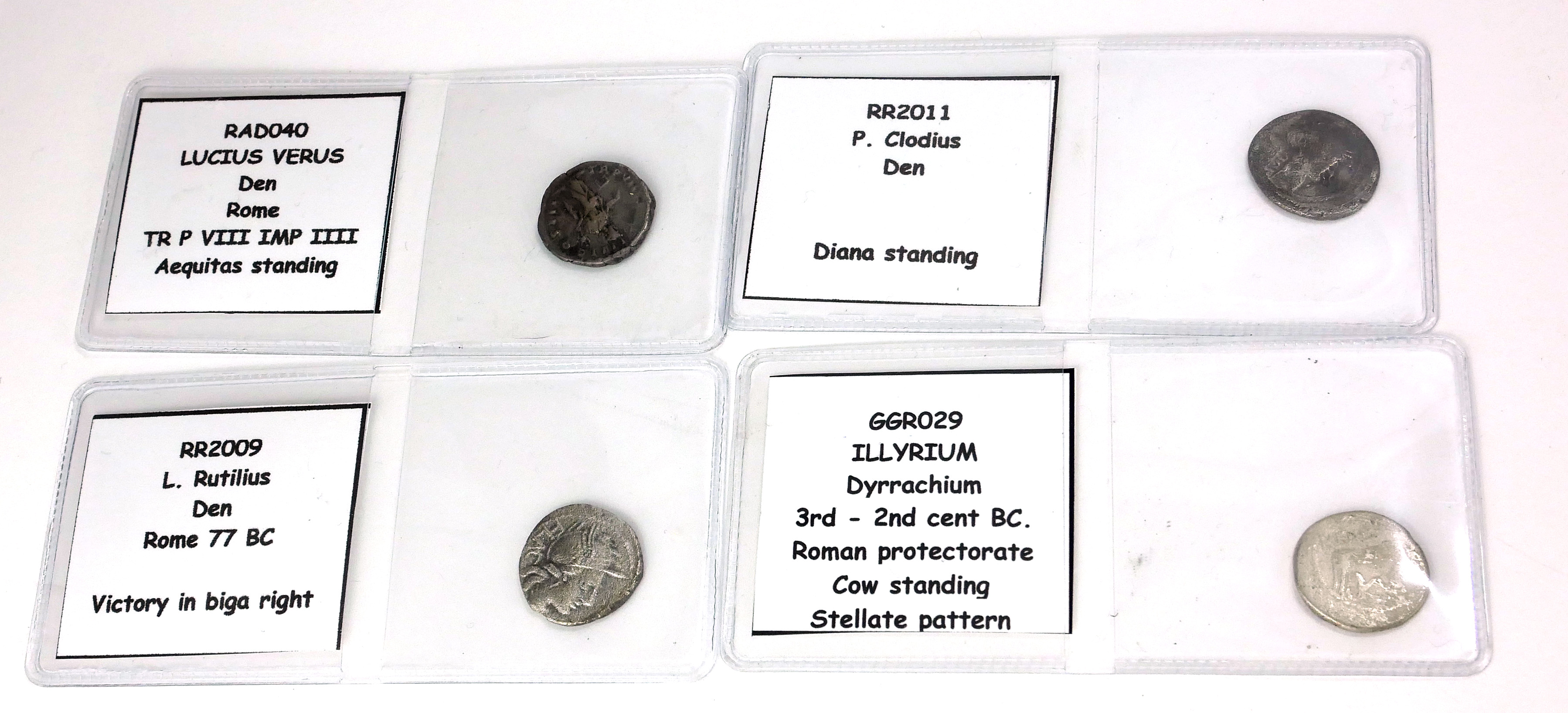 A COLLECTION OF FOUR ROMAN DENARIUS COINS Comprising Lllyrium Dyrrachium, 3rd-2nd Cent BC, P Clodius