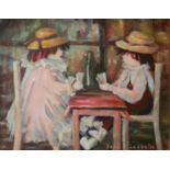 A 20TH CENTURY OIL ON CANVAS PORTRAIT Titled 'Le Cartons', two children playing cards, signed