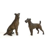 TWO LATE 19TH CENTURY/EARLY 20TH CENTURY BRONZE DOG SCULPTURE Having engraved decoration. (largest