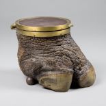 A LATE 19TH CENTURY TAXIDERMY BLACK RHINOCEROS FOOT CONTAINER The leather to top possibly later. (