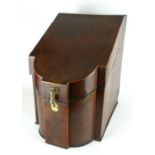 A LARGE GEORGIAN FLAME MAHOGANY KNIFE BOX Lacking interior. (42cm x 28cm x 42cm)