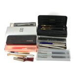 A COLLECTION OF VINTAGE PARKER PENS Three cased presentation sets, six loose pens and cartridges.