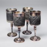 AN EARLY 20TH CENTURY TAXIDERMY SET OF FOUR ELEPHANT HIDE WINE GOBLETS (h 18cm)