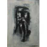 MICHAEL HADLOW, OIL ON BOARD, ABSTRACT COMPOSITION Monotone courts, signed lower right 'Hadlow