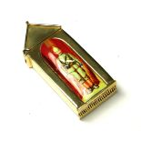 AN 18CT GOLD PLATE AND ENAMEL NOVELTY 'SENTRY BOX' VESTA CASE The central panel decorated with a