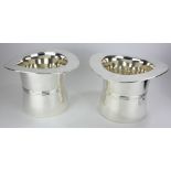 A PAIR OF SILVER PLATED ICE BUCKETS IN THE FORM OF TOP HATS Marked to base. (24cm x 24cm x h 16cm)