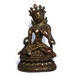 A CHINESE/TIBETAN BRONZE FIGURE OF VAJRASATTVA Seated pose on double lotus base. (approx 15cm)