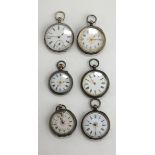 A COLLECTION OF SIX VICTORIAN SILVER LADIES' POCKET WATCHES Five being key wound and two with