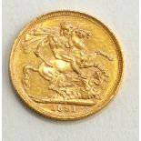 A QUEEN VICTORIA 22CT GOLD SOVEREIGN COIN, DATED 1891 With George and Dragon to reverse.
