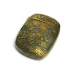 A BRASS NOVELTY VESTA CASE Having an embossed design of an Edwardian motorcar with hinged lid and