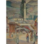 ALEXANDER VON STROMBERG, LATVIAN, 1892 - 1956, A WWII WATERCOLOUR Titled 'Sarajevo' dated 1941,