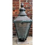 A LATE VICTORIAN/EDWARDIAN COPPER LANTERN With finial above domed top and four glazed sides, on