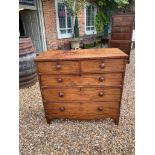 AN EARLY VICTORIAN MAHOGANY CHEST Two short above three long drawers, raised on bracket feet. (107cm