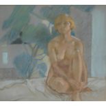 KEN SYDMONDS, 20TH CENTURY PASTEL PORTRAIT Sitting nude female, signed bottom left, bearing label,