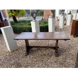 A MID 20TH CENTURY OAK REFECTORY TABLE Raised on square columns joined by a stretcher. (183cm x 77cm