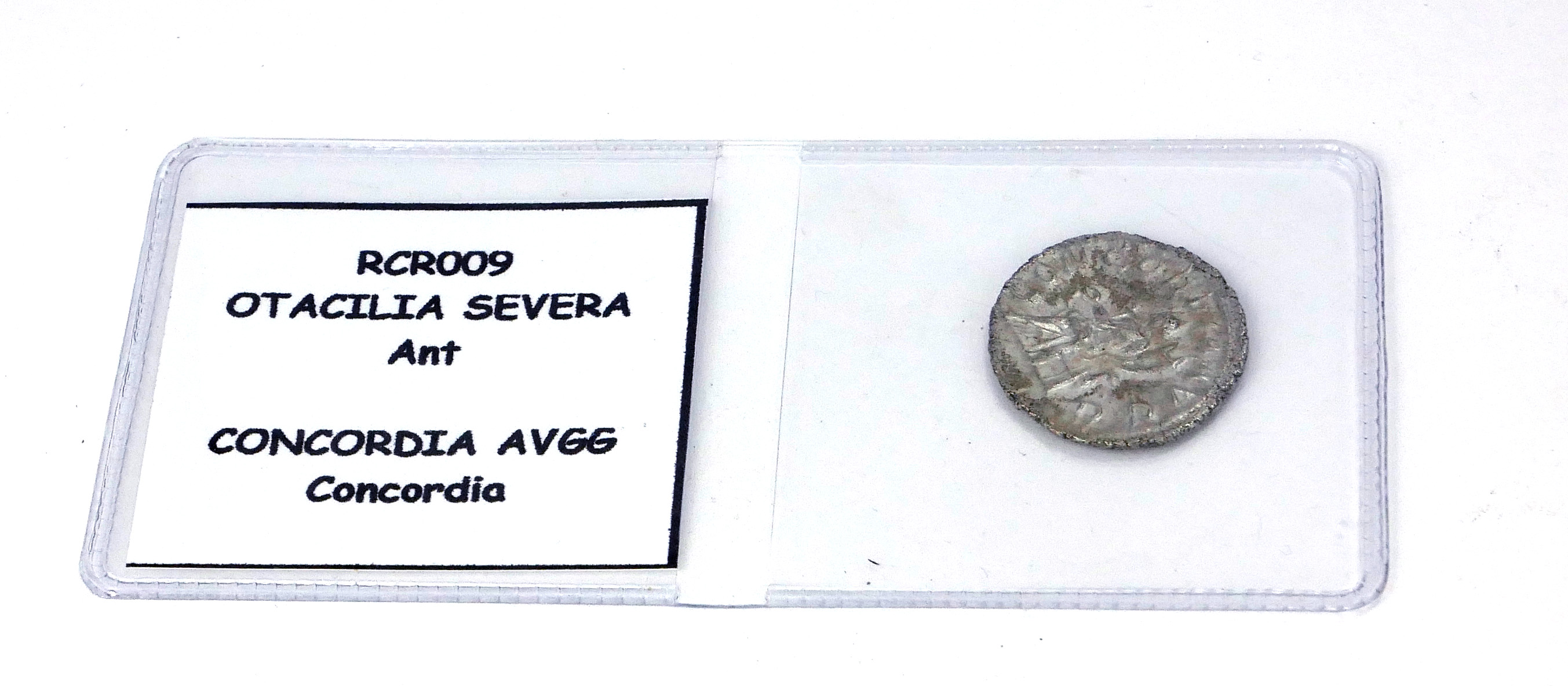 OCTACILA SEVERA, A ROMAN SILVER COIN, ANT Concordia seated. (approx 2cm)