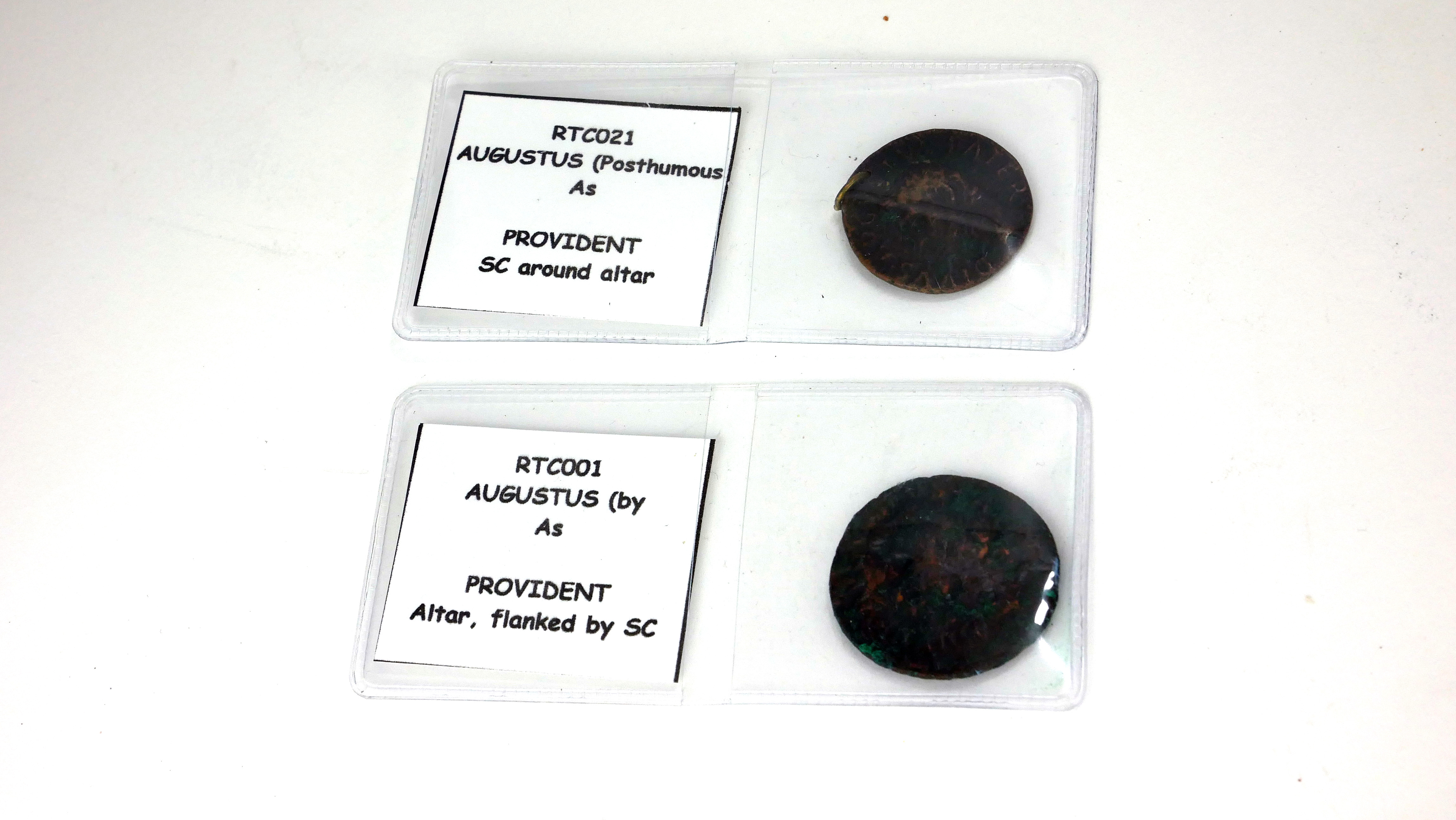 AUGUSTUS, 27BC - 14AD, TWO LARGE ROMAN COPPER AS COIN Provident with Altar flanked by SC. (approx