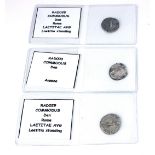 COMMODUS, 177 - 192, THREE ROMAN SILVER COINS Comprising Letitae standing and Annona. (approx 1.8cm)