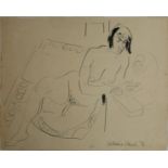 KATHERINE CHURCH, BN 1910, INK ON CARD NUDE STUDY Titled 'A Nude Reading', signed lower right and