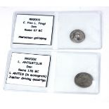 ROMAN REPUBLIC, TWO ROMAN SILVER DENARIUS COINS C. Piso L Frugi Rome 67BC, with galloping