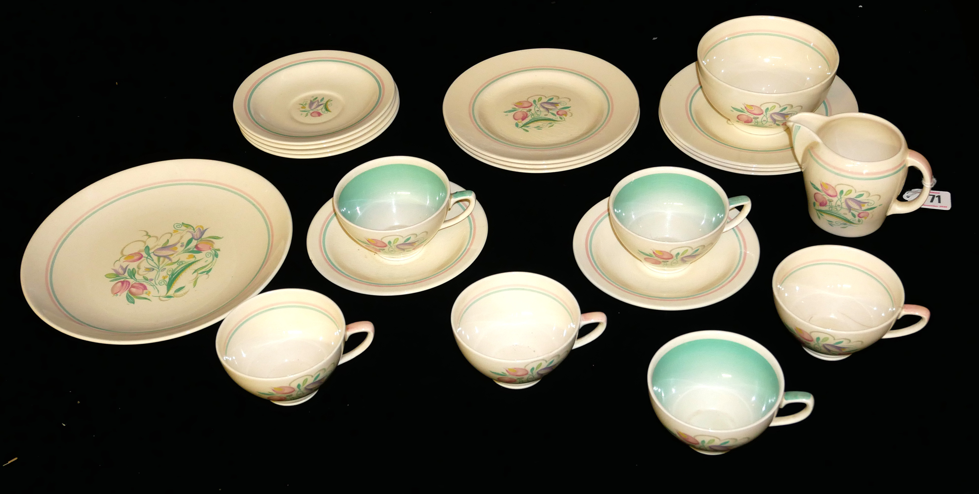 SUSIE COOPER, AN ART DECO POTTERY TEA SERVICE Comprising six cups and saucers, six side plates, - Image 2 of 3