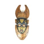 A 20TH CENTURY AFRICAN WOOD AND BRASS ASHANTI TRIBAL ART 'GHOST MASK' CARVING Having sheet brass